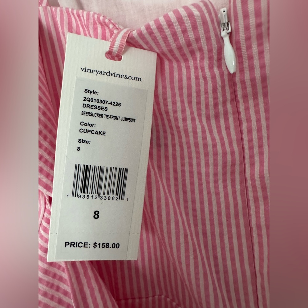 Vineyard Vines Bow Waist Jumpsuit Striped Spaghetti Strap Sweetheart Neck Size 8 - Picture 4 of 5